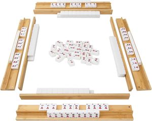 Supports de Mahjong portables en bois avec poussoirs – Supports de tuiles en bois tout-en-un pour jeux de Mahjong américain - Product Image 2