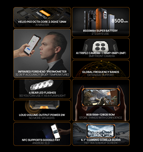 טלפון חכם עמיד למים עם מדחום המצח doogee s86 pro 6.1 '8 GB + 128gb הליו p60 העולמי להקות משולשים מצלמה משולשת 8500mah - Product Image 6