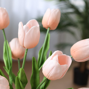 Flores Artificiales de Tulipán de Poliuretano Color Rosa Claro, Mini Ramo para Decoración del Hogar y Accesorios de Boda - Product Image 4