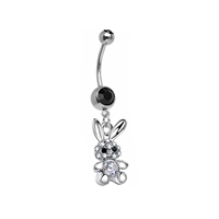2025 Niedliche schwarze Kaninchen Karotte Edelstahl Diamant Zirkonia Cartoon Bauch Ring Nabel Piercing