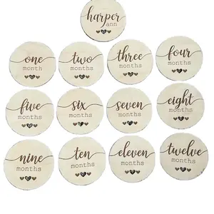 Custom engraved laser Token Marker wooden First Year Monthly baby Milestone cards Disks for baby Shower Gift