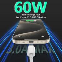 Câbles de données USB CE 3 packs/6 pièces en promotion avec 6 câbles USB-C supplémentaires de 1,8 m, charge rapide 60 W pour les voyages