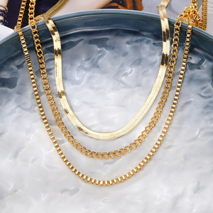 KISSWIFE-Cadena de <span class=keywords><strong>serpiente</strong></span> de lujo, cadena en O, collar de combinación chapado en oro, collar de tres capas, joyería de fiesta - Product Image 3