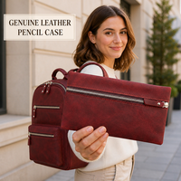Trousse à crayons imperméable en cuir véritable BEARKY, ensemble de trousse à crayons, sac à dos grande capacité, pochette à papeterie multi-poches, organisateur scolaire à fermeture éclair