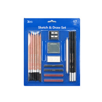 KAMEI Art – Kit de dessin professionnel 17 pièces : fusains, gommes, crayons de couleur, crayons à croquis, emballage blister, pour peinture artistique