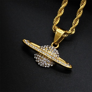 Plated Fine Jewelry Pendant Necklace 18K Gold Plated Stainless Steel Space Planet Rhinestone Luxury <b>Rope</b> <b>Chain</b> Lady Anniversary - Product Image 2