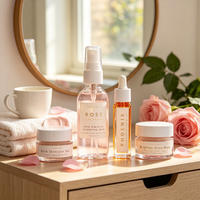 Perawatan Kulit Alami Mawar Hibiscus Label Pribadi Set Perawatan Wajah Melembapkan Mencerahkan Kit Perawatan Wajah Organik Set Perawatan Kecantikan Wajah Kit Kecantikan