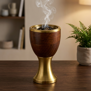 Brûleur d'encens en bois de santal fait main avec base en métal pour aromathérapie, brûleur de Bakhoor, parfum d'ambiance pour la maison - Product Image 1