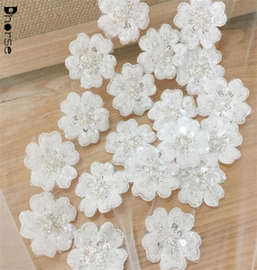 New Bling Bling 5Cm Thêu Sequins Đính Cườm Trắng Vải Hoa Cho Váy Cưới - Product Image 3