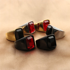 Men's <b>Titanium</b> Steel Square <b>Ring</b> Red <b>Black</b> Gemstone Retro Punk Style Geometric Design 280692 - Product Image 1