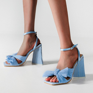 Triangle Heel Big Feet Talons Pour Dames Bow Tie Trendy Chunky <b>Block</b> Heels for Ladies - Product Image 2