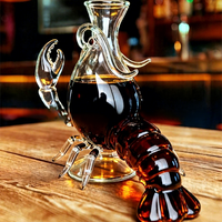 Carafe à vin rouge et verseur à spiritueux en verre cristal en forme de homard, design animal transparent, capacité 401-500 ml, style moderne et minimaliste