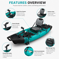 Kayak de pêche modulaire en deux parties de 8,4 pieds, 1 personne, en HDPE rotomoulé, type sit-on-top, avec siège de type stade