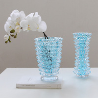 Vase en verre ananas bleu cyan soufflé à la main, texture glace pointillée, artistique, pour décoration de luxe de mariage, Bar Mitzvah et maison