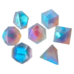 Wholesale Creative 16Mm Gaming Edge Dnd Engraved Logo Acrylic Plastic Custom Adult Dice Set Polyhedral Liquid Core Dice