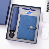 Set de Regalo Corporativo 4 en 1 Personalizado: Paraguas Compacto, Cuaderno de Cuero, Bolígrafo, Memoria USB, Kit Promocional Ejecutivo de Lujo
