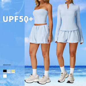 Sport atletici palestra UPF50 + UV protezione solare allenamento giacca a manica lunga e pantaloncini tre pezzi Set abbigliamento donna - Product Image 1