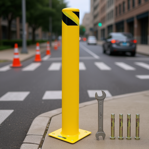 Barrera de seguridad Vevor de 42 pulgadas de altura, 4-1/2 pulgadas de diámetro exterior, tubo de acero con recubrimiento en polvo amarillo para áreas de tráfico. - Product Image 2