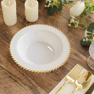 Platos de cena de plástico PS reutilizables de primera calidad XUELI con borde de cuentas de perlas y diseño de lámina dorada/plateada, <span class=keywords><strong>vajilla</strong></span> de fiesta elegante - Product Image 3
