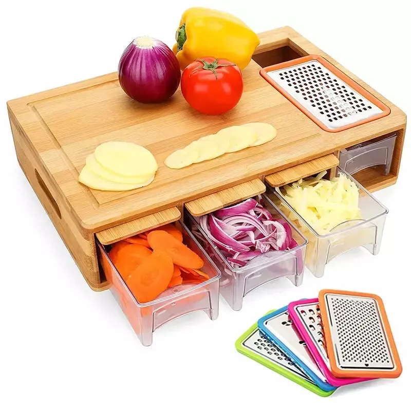 Multi-Functional Custom Cutting Board Set Board Chopping Blocks Bamboo Chopping Board Set With Four Drawers And Graters