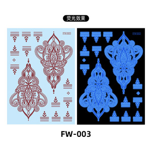 Blue Neon Eco-Friendly Paper Henna Tattoo <strong>Stickers</strong> Glow-in-Dark Temporary Body &amp; Face Application 148x210mm Lasting 3-7 Days - Product Image 4