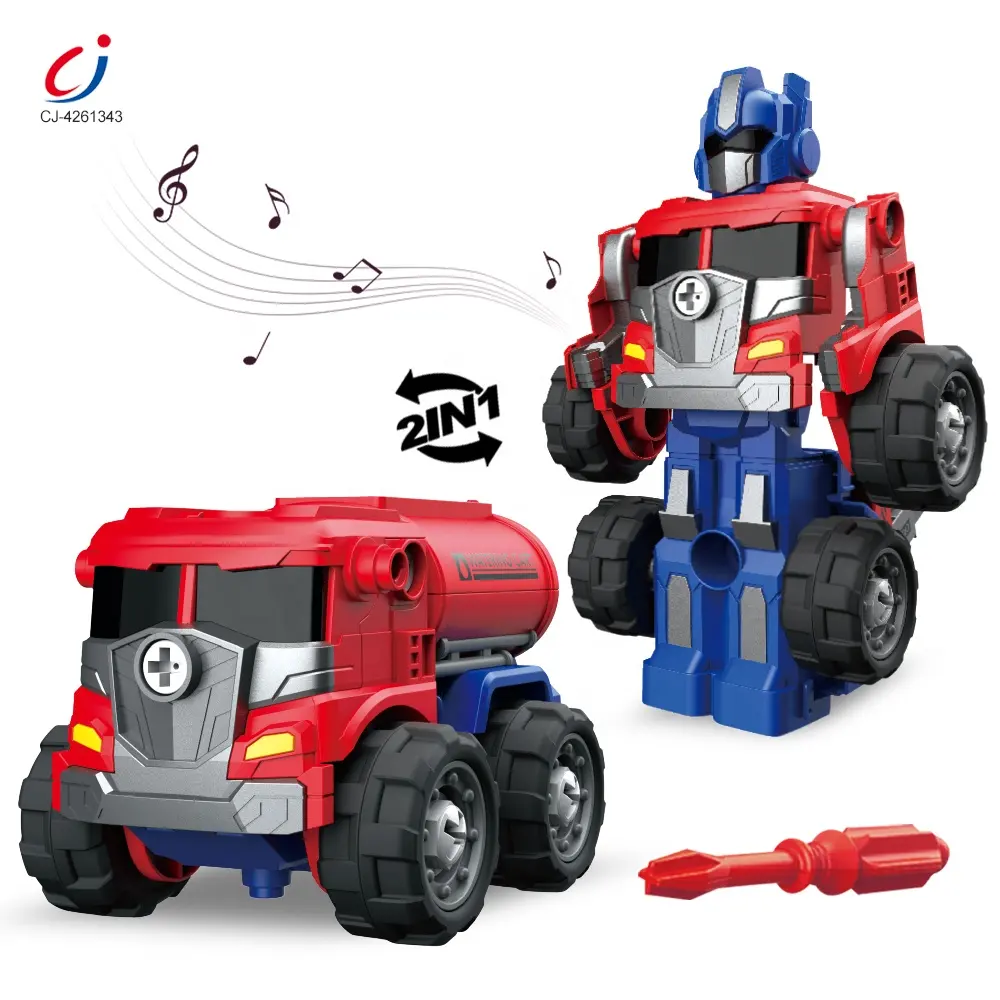 Chengji 2 in 1 deformation transport vehicle robot toys diy assembly car model oil truck toy models with light and music