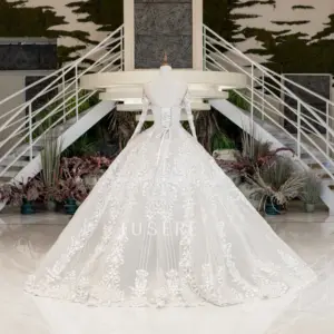 2022 New collection Luxury sweetheart neckline long sleeves lace heavy beads a line wedding dress formal bridal gown