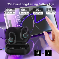Earbud nirkabel TWS antiair IPX7, headphone Bluetooth untuk olahraga, Bass dalam, kontrol sentuh, indikator baterai LED