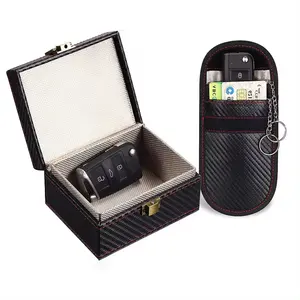 Custom High Quality PU Leather Faraday Box With Car Key Bag For Mobile Car Keys Smartphone Box With Faraday Pouch Faraday Box