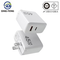 Chargeur Dingfeng PD45W en nitrure de gallium avec ports USB-C/USB-A, certifié PSE Japon, charge rapide, matériau ignifuge
