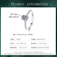 Bague en moissanite VVS1 D 1CT avec certification GRA, bague ovale personnalisée en argent sterling 925 pour femmes, bijoux en gros ODM OEM