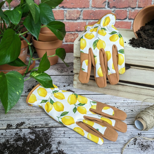 Gants de <span class=keywords><strong>jardinage</strong></span> en polyester résistants aux épines à imprimé citron, cadeau élégant pour femmes pour le travail au jardin - Product Image 3
