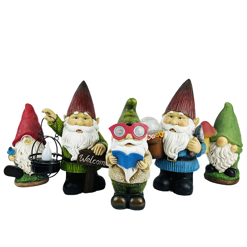 Funny Lawn Ornaments And Statues Gnomes Garden Decorations Gnome Statue In Reading Book Dwarfs Resin Solar Light