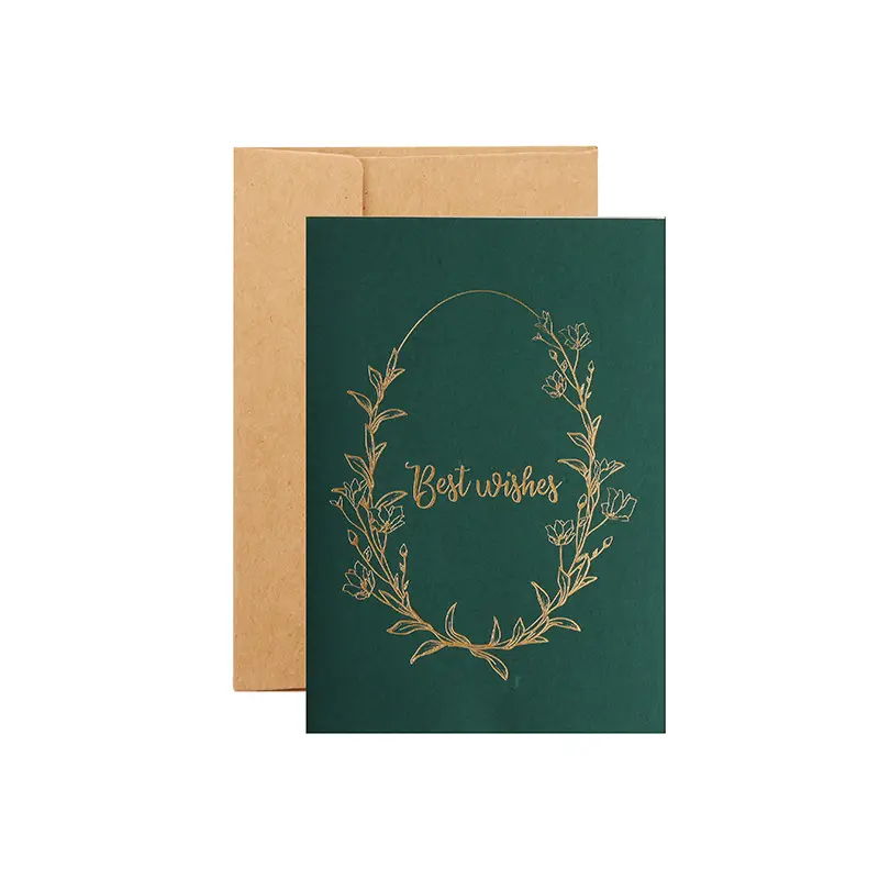 Precio bajo Buena calidad Lujo Elegante Tarjeta de felicitación verde personalizada Tarjeta de agradecimiento personalizada con sobres con logotipo