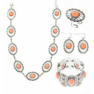 Date Western Bohême Orange Ovale Turquoise Ensemble de Bijoux Cowgirl Squash Blossom Charme Collier Boucles <span class=keywords><strong>D</strong></span>'oreilles Anneau Bracelet pour Femme - Product Image 5