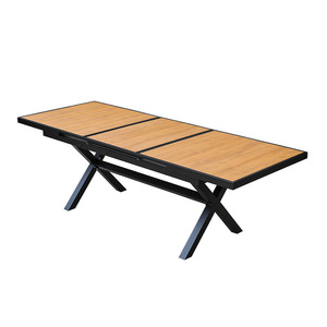 Outdoor <b>Foldable</b> Extension <b>Table</b> Steel Frame Wood Top <b>Garden</b> Set Contemporary Design 10 Plus Seating Capacity - Product Image 1