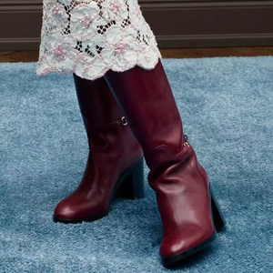 Women's Square Toe Knee High Boots Ladies High Chunky <b>Heels</b> Solid on Shoes Belt Buckle Decor Long Booties - Product Image 1