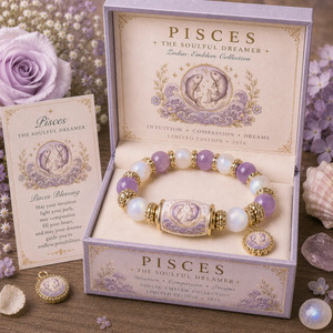 Pulsera <span class=keywords><strong>con</strong></span> cuentas de la serie Zodiac, 12 constelaciones, colgante de oro <span class=keywords><strong>con</strong></span> piedra natural, joyería para muñeca para mujer, accesorio de cumpleaños <span class=keywords><strong>con</strong></span> caja de regalo - Product Image 2