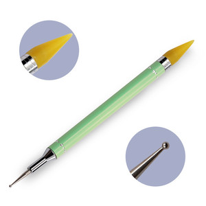 Stylo à double embout pour nail art : applicateur de cire, pince à strass, pinceau en nylon, manche métallique, double tête, outil de décoration pour manucure - Product Image 4