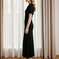 Robe midi élégante en tricot bleu marine pour femme, boutonnée dorée, en maille texturée, idéale pour le bureau, vente en gros, personnalisable