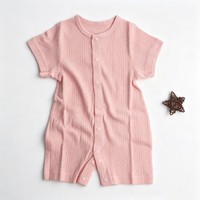 Combinaison bébé été à manches courtes en coton, tricot pointelle, écologique, fermeture à pression sur le devant, fermeture à pression à l'entrejambe, pour nouveau-né, une pièce