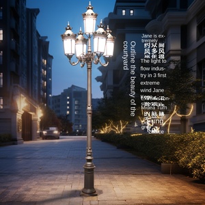 Lampadaire de jardin à double tête, poteau en fer, abat-jour en verre, LED blanc chaud 2700K, IP66, alimenté par énergie solaire, détecteur de mouvement, éclairage 10 ans - Product Image 2