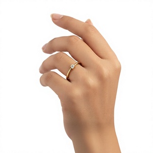 Womens Yellow Gold Round Diamond Solitaire Prong Setting Engagement <b>Ring</b> Classic Style Minimalist Dainty <b>Stacking</b> Custom OEM ODM - Product Image 1