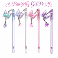 Stylo gel fantaisie avec breloque papillon à paillettes, corps transparent, pointe fine, papeterie mignonne pour journalisation, agenda, cadeaux de détail