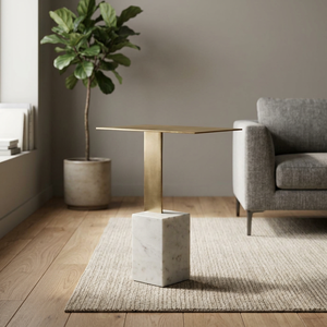 Opulent Durable Modern Rectangular Side <b>Table</b> with Marble Base and Aluminum Top Contemporary Design for Living Room - Product Image 5