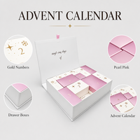 Calendrier de l'Avent de Luxe en Boîte en Papier Blanc Perle Rose Doré avec Tiroir à Charnière – Compte à Rebours de Noël – Cadeau OEM Marque Privée Vente en Gros