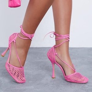 Sandalias de tacón de aguja con cordones y encaje sexy para mujer, zapatos de verano con punta cerrada, transpirables, talla 43 - Product Image 2