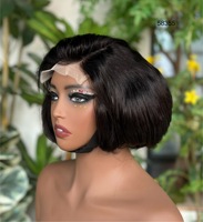 Perruque Bob Courte Bouclée 13*4 Lace Front / 4*4 Lace Closure Prête à l'Expédition, Cheveux Humains Vierges Alignés avec les Cuticules, pour Femme Noire