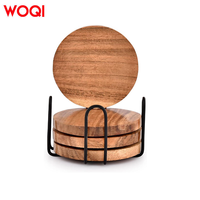 Ensemble personnalisé WOQI de 4 sous-verres modernes en bois d'acacia naturel de qualité supérieure, écologiques, 10 cm, faits à la main, protection de table pour café et thé