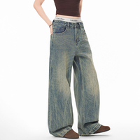Ensemble de jeans en denim pour homme, nouveau style, denim délavé rétro américain, pantalon décontracté ample à jambes larges pour homme